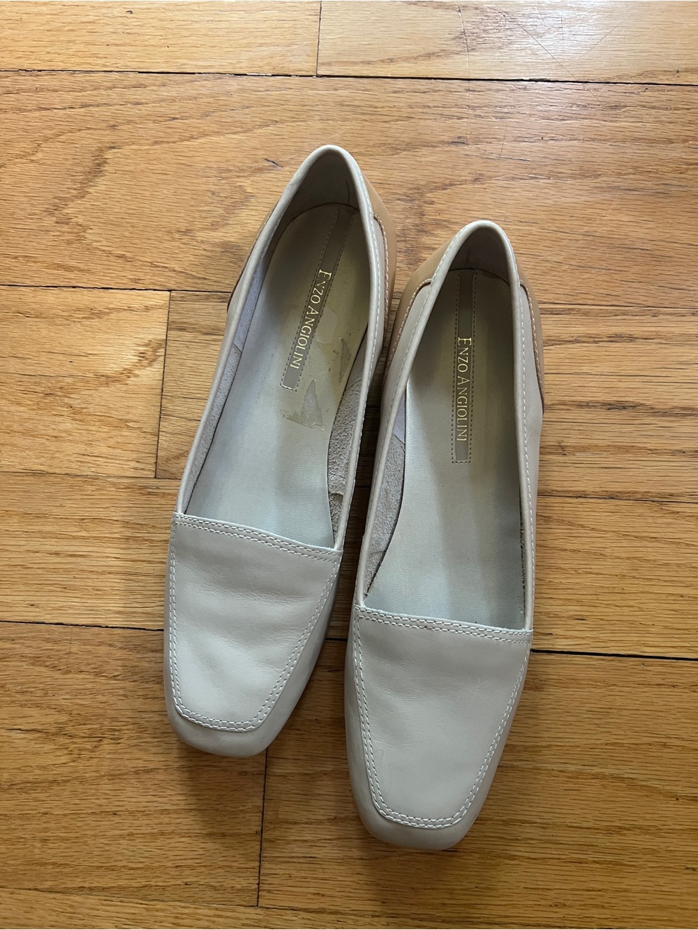 Enzo Angiolini Light Cream Leather Square-Toe Loafers
